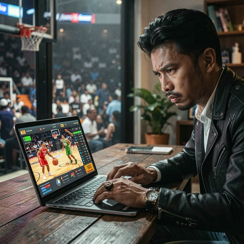 Professional sports betting setup with live basketball streaming and real time odds on a laptop using YYYPH in the Philippines