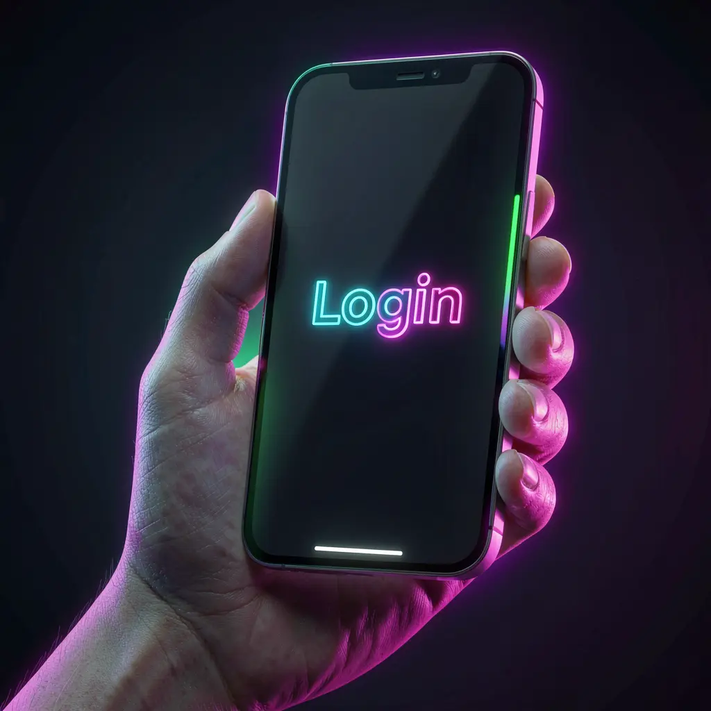 Close up of a smartphone displaying the YYYPH login screen with a glowing interface for secure account access in the Philippines